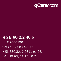 カラーコード: RGB 96 2.2 48.6 | qconv.com