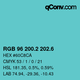 カラーコード: RGB 96 200.2 202.6 | qconv.com