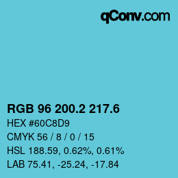カラーコード: RGB 96 200.2 217.6 | qconv.com