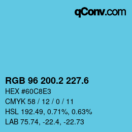 カラーコード: RGB 96 200.2 227.6 | qconv.com