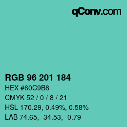 Color code: RGB 96 201 184 | qconv.com