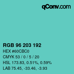 Color code: RGB 96 203 192 | qconv.com