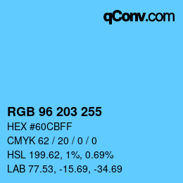 Color code: RGB 96 203 255 | qconv.com