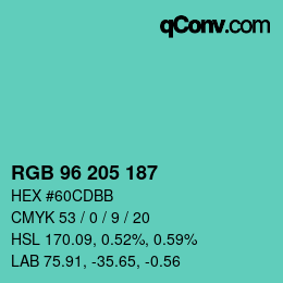 Color code: RGB 96 205 187 | qconv.com