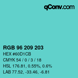Color code: RGB 96 209 203 | qconv.com