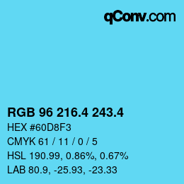 カラーコード: RGB 96 216.4 243.4 | qconv.com