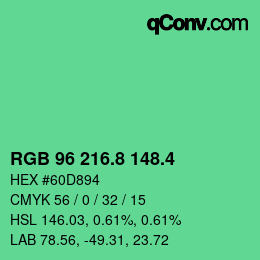 カラーコード: RGB 96 216.8 148.4 | qconv.com