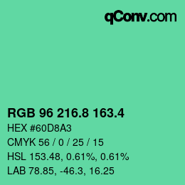 カラーコード: RGB 96 216.8 163.4 | qconv.com
