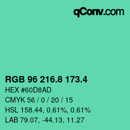カラーコード: RGB 96 216.8 173.4 | qconv.com