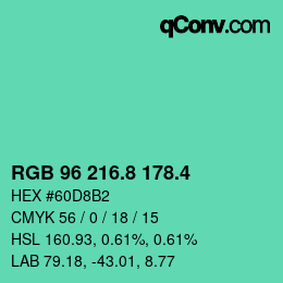 カラーコード: RGB 96 216.8 178.4 | qconv.com
