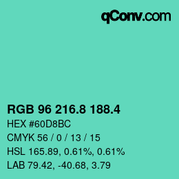 カラーコード: RGB 96 216.8 188.4 | qconv.com
