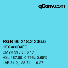 カラーコード: RGB 96 218.2 236.6 | qconv.com