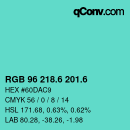 カラーコード: RGB 96 218.6 201.6 | qconv.com