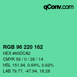 Color code: RGB 96 220 162 | qconv.com