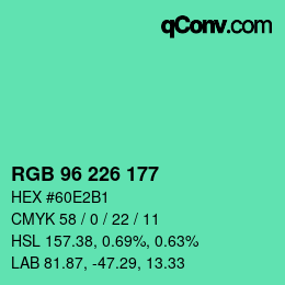 颜色代码: RGB 96 226 177 | qconv.com