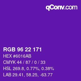 カラーコード: RGB 96 22 171 | qconv.com