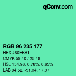 颜色代码: RGB 96 235 177 | qconv.com