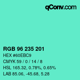 颜色代码: RGB 96 235 201 | qconv.com