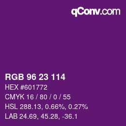 Color code: RGB 96 23 114 | qconv.com