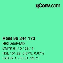 Color code: RGB 96 244 173 | qconv.com