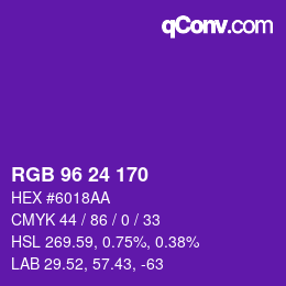 颜色代码: RGB 96 24 170 | qconv.com