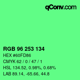 Farbcode: RGB 96 253 134 | qconv.com