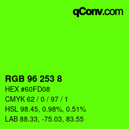 颜色代码: RGB 96 253 8 | qconv.com