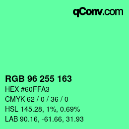 Color code: RGB 96 255 163 | qconv.com