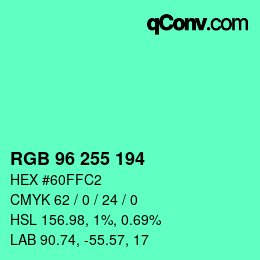 Color code: RGB 96 255 194 | qconv.com