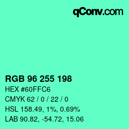 Color code: RGB 96 255 198 | qconv.com