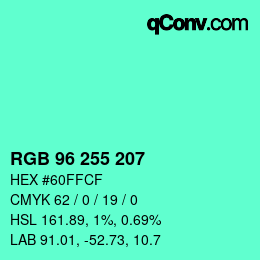 Color code: RGB 96 255 207 | qconv.com