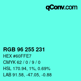 Color code: RGB 96 255 231 | qconv.com