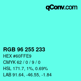 Color code: RGB 96 255 233 | qconv.com