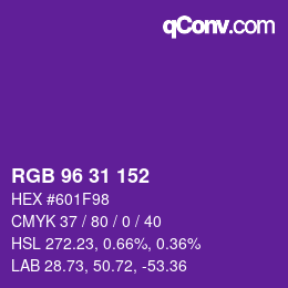 Color code: RGB 96 31 152 | qconv.com