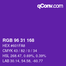 Color code: RGB 96 31 168 | qconv.com