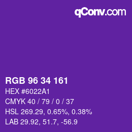 Color code: RGB 96 34 161 | qconv.com
