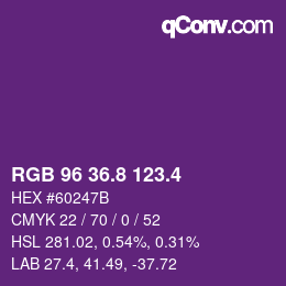 カラーコード: RGB 96 36.8 123.4 | qconv.com