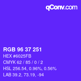 Color code: RGB 96 37 251 | qconv.com