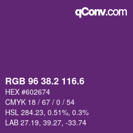 カラーコード: RGB 96 38.2 116.6 | qconv.com