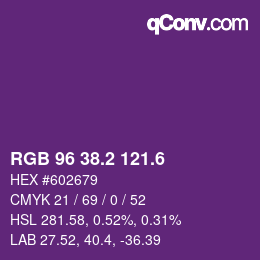 カラーコード: RGB 96 38.2 121.6 | qconv.com