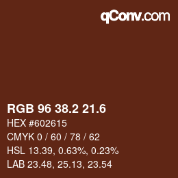カラーコード: RGB 96 38.2 21.6 | qconv.com