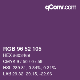 Color code: RGB 96 52 105 | qconv.com