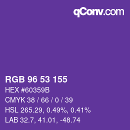 Color code: RGB 96 53 155 | qconv.com