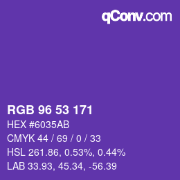 Color code: RGB 96 53 171 | qconv.com