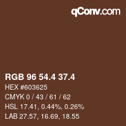 カラーコード: RGB 96 54.4 37.4 | qconv.com