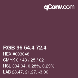 カラーコード: RGB 96 54.4 72.4 | qconv.com