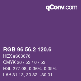 カラーコード: RGB 96 56.2 120.6 | qconv.com