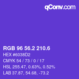 カラーコード: RGB 96 56.2 210.6 | qconv.com