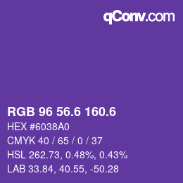 カラーコード: RGB 96 56.6 160.6 | qconv.com