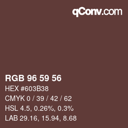 Color code: RGB 96 59 56 | qconv.com